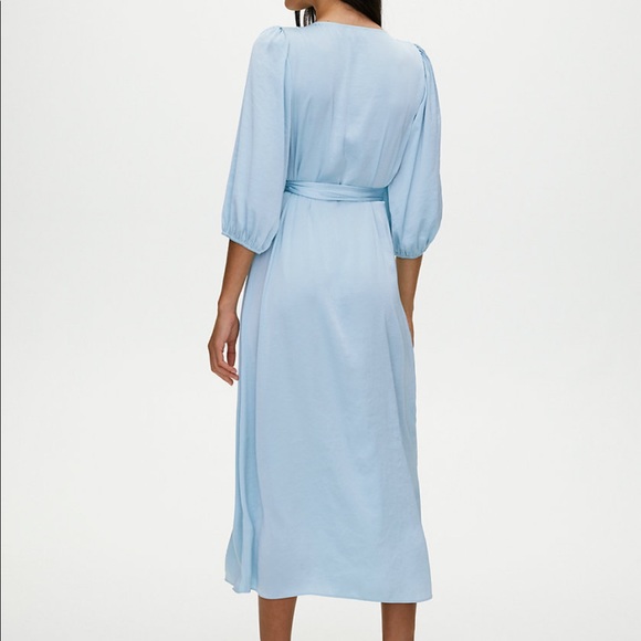 Brand New With Tags Aritzia Blue Satin Wrap Dress - Picture 4 of 9